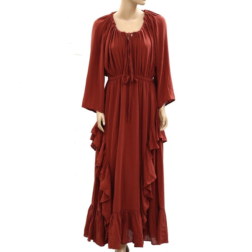Free People Free-est Shore Chic Maxi Dress Ruffle Blousey Resort S NEW 285095